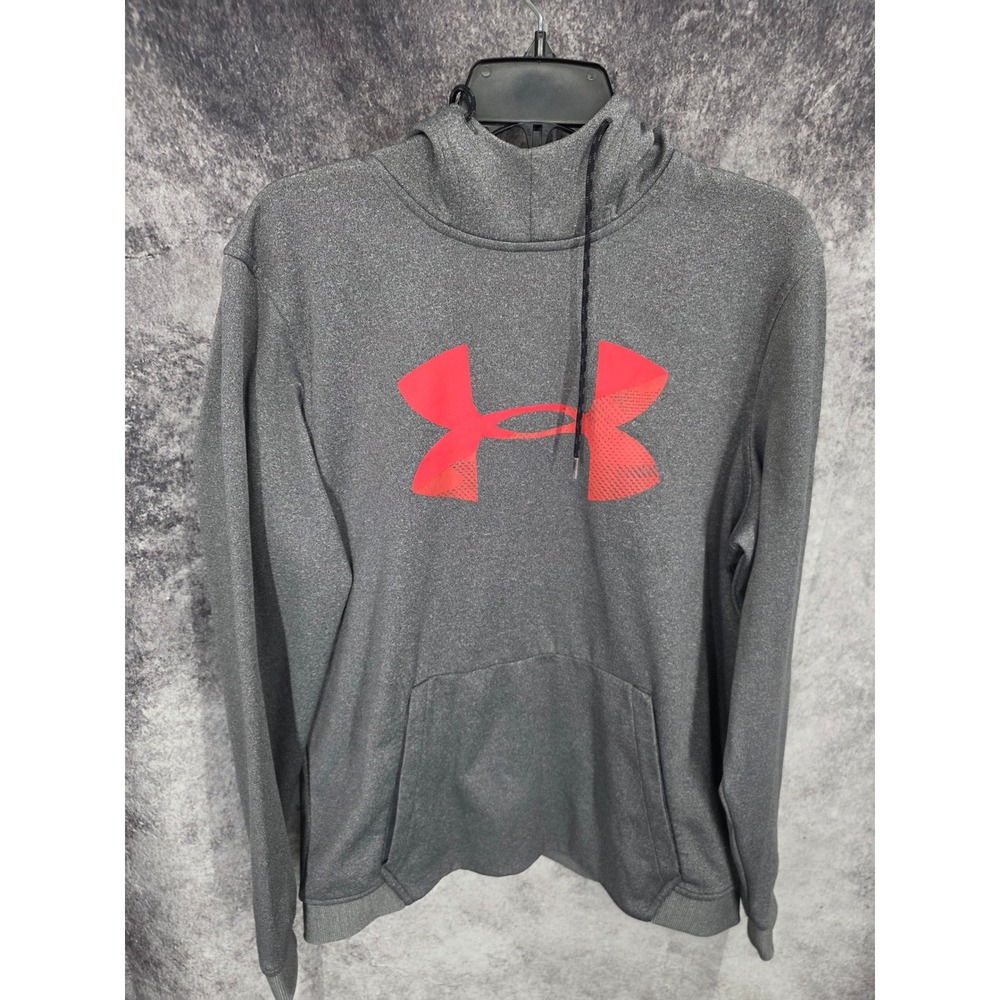 Under Armour Hoodie Mens Large Gray Loose Fit Fleece Kangaroo Pocket Coldgear